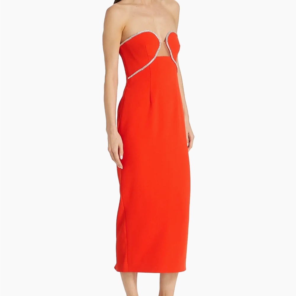 Self-Portrait Red Asymmetrical Strapless Dress